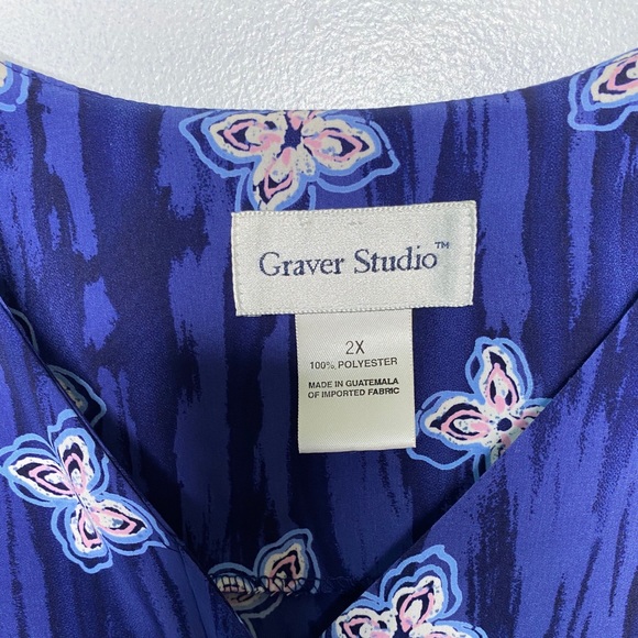 Graver Studio 2XL Button up Blue Print Top Relaxed - Picture 4 of 10